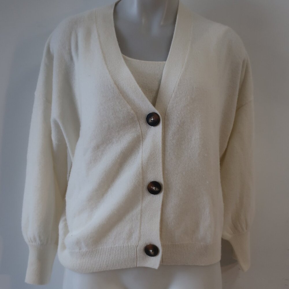 Womens Parrish LA Ivory Wool Cashmere 2 Pc Set Cardigan Tank Sweater M